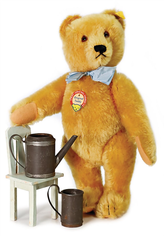 STEIFF original- teddy, gold colored mohair, with button, chest label and  cloth tag label, No. (1 of 4)