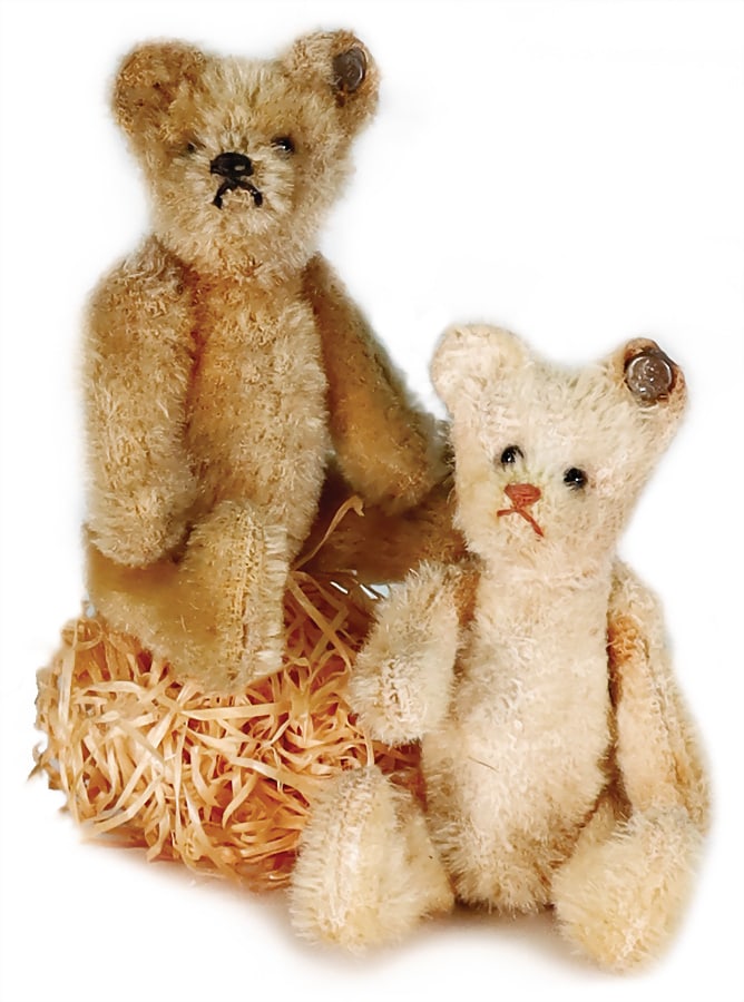 STEIFF 2 pieces, bears, pre-war era, with button, block letters, long trailing f, 9 cm, 1x (1 of 2)