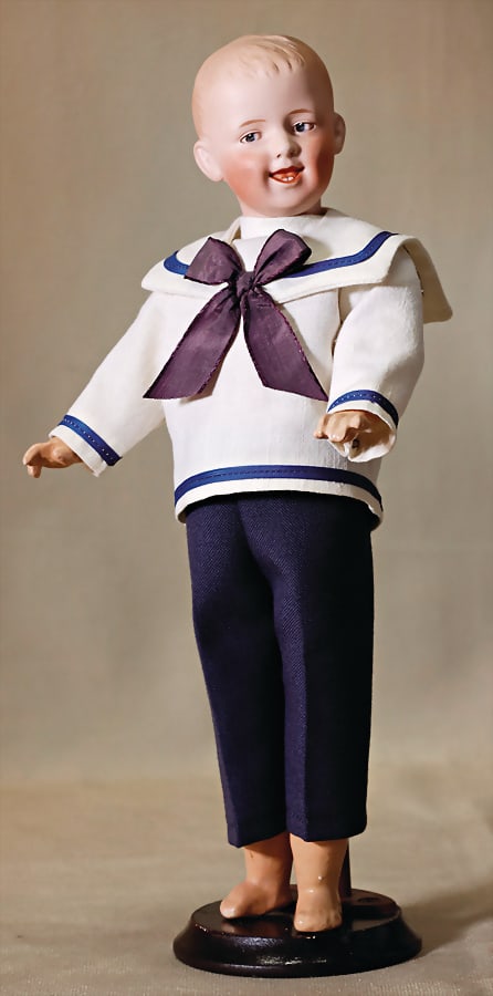 HEUBACH bisque porcelain socket head, full head, boy, marked GEBR: HEUBACH in sun DEP 7604 No. 0: HEUBACH bisque porcelain socket head, full head, boy, marked GEBR: HEUBACH in sun DEP 7604 No. 0 Germany, blue Intaglio eyes, opened/closed mouth, tongue, 2 lower teeth, simple jointed body, 1x new pa