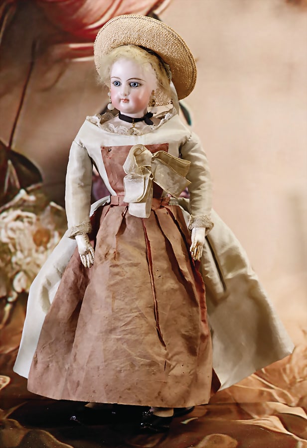 JUMEAU French Fashion-Doll, bisque porcelain socket head, on a bisque-socket head, marked 0, fix (1 of 4)