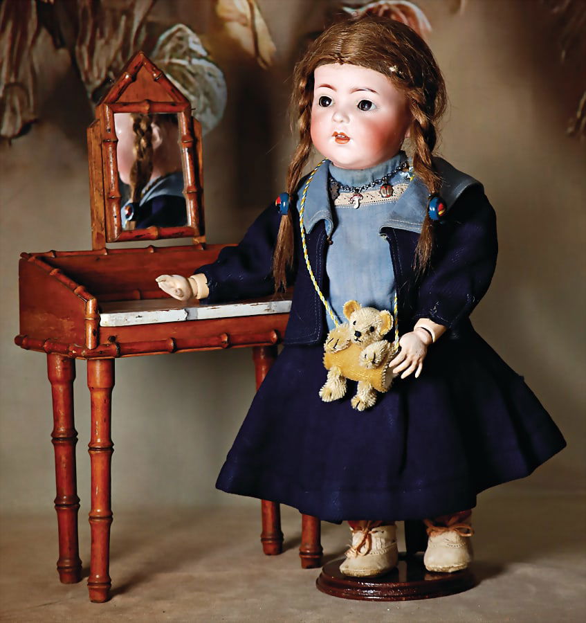 F.S.&C bisque porcelain socket head- oll, child's face, marked F.S.&C., brown Flirting-Eyes,: F.S.&C bisque porcelain socket head- oll, child's face, marked F.S.&C., brown Flirting-Eyes, opened mouth, 2 upper teeth, fix put on wig, please note that it is risky to transport the ey