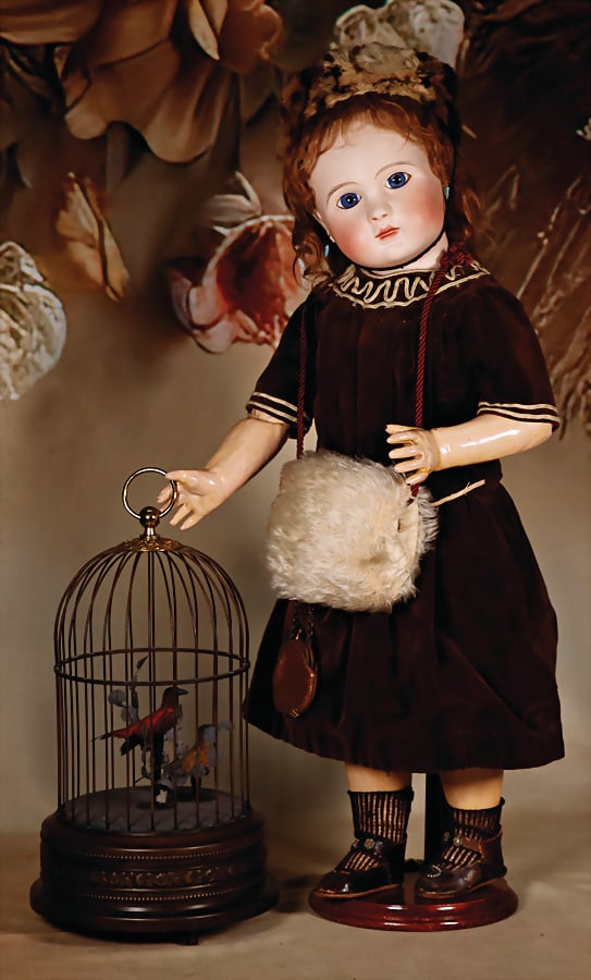 STEINER French Bébé, bisque socket head, blue, fix inset glass eyes, closed mouth, pierced (1 of 9)