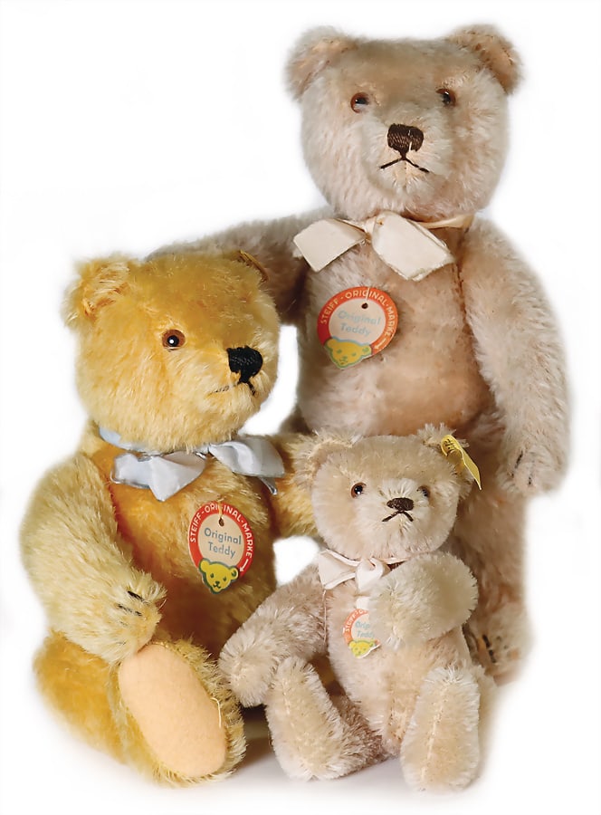 STEIFF mixed lot with 3 pieces, original bears, 15 - 24 cm, mostly very good condition, 1x only with (1 of 2)