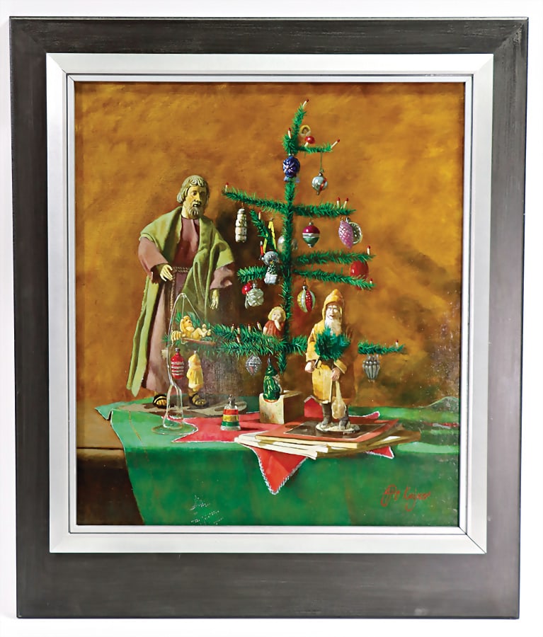 Christmas picture painted on cardboard, signed, PC Kuiyer, more recent, framed, inside measurement: Christmas picture painted on cardboard, signed, PC Kuiyer, more recent, framed, inside measurement 52.5 x 46 cm, only for collection by the customer German Description Weihnachtsbild auf Pappe gemalt,