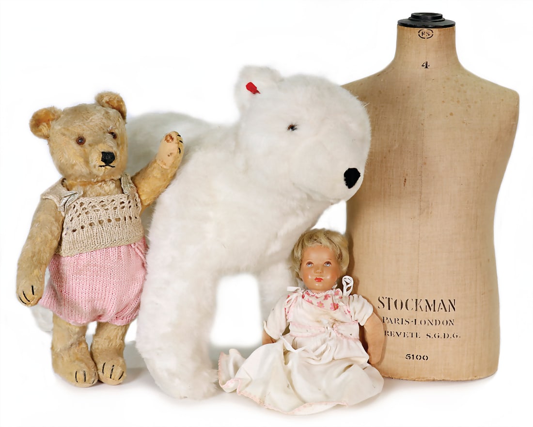 mixed lot, treasure chest, SIMBA, ice bear, standing on 4 paws, 65 cm, storage tracks, STEIFF bear, (1 of 1)