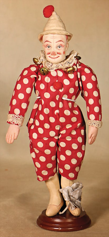 exceptional fabric clown doll, 29 cm, fine painted, fabric body, original clothes   German (1 of 2)