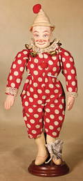 exceptional fabric clown doll, 29 cm, fine painted, fabric body, original clothes   German