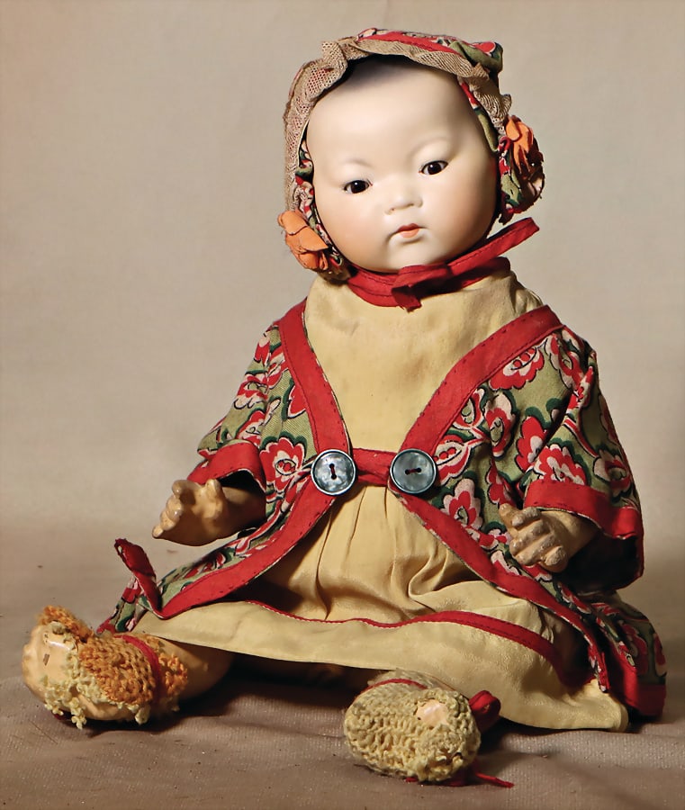 ARMAND MARSEILLE 353, Asian, 33 cm, bisque full head, brown sleepy eyes, closed mouth, baby with (1 of 1)
