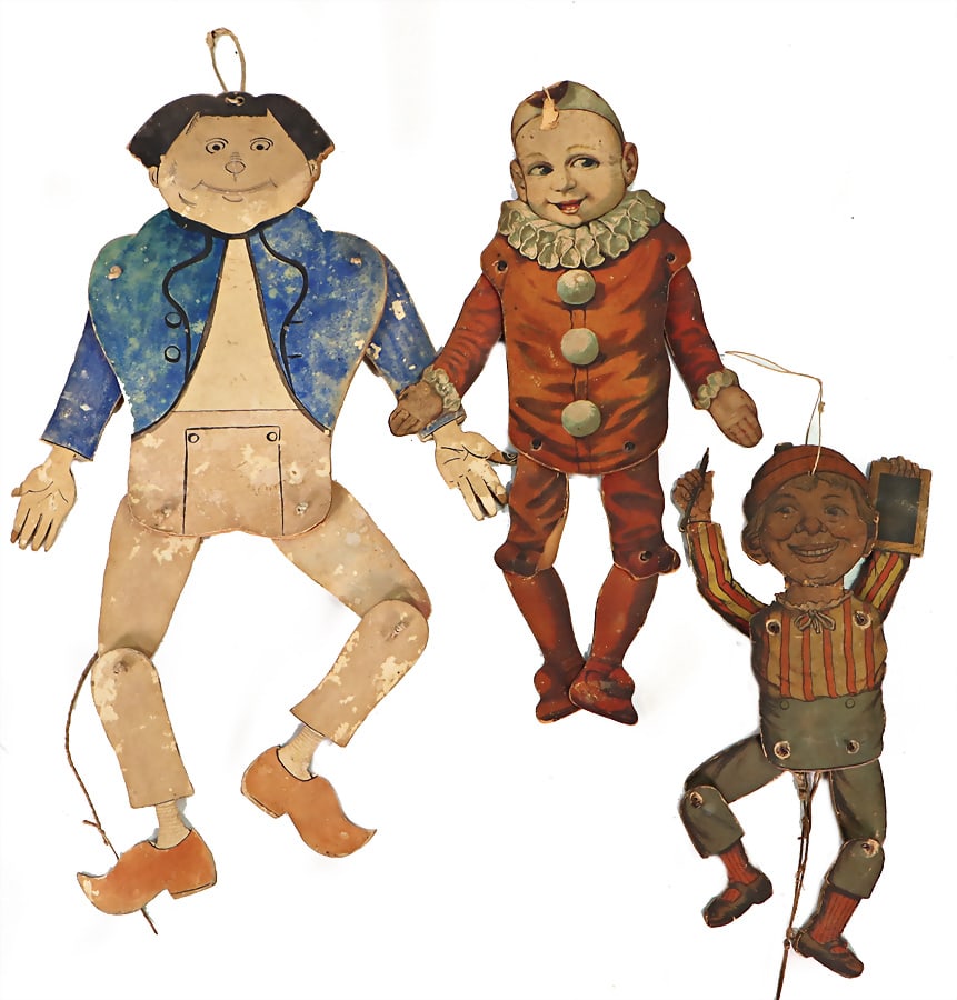 mixed lot of jumping jacks, wood stuck with multicolored lithographed paper, 3 pieces, among it 1: mixed lot of jumping jacks, wood stuck with multicolored lithographed paper, 3 pieces, among it 1 Max, 1 pupil, 29-40 cm German Description Konv. Hampelmänner, Holz mit bunt lithogr. Papier bekle