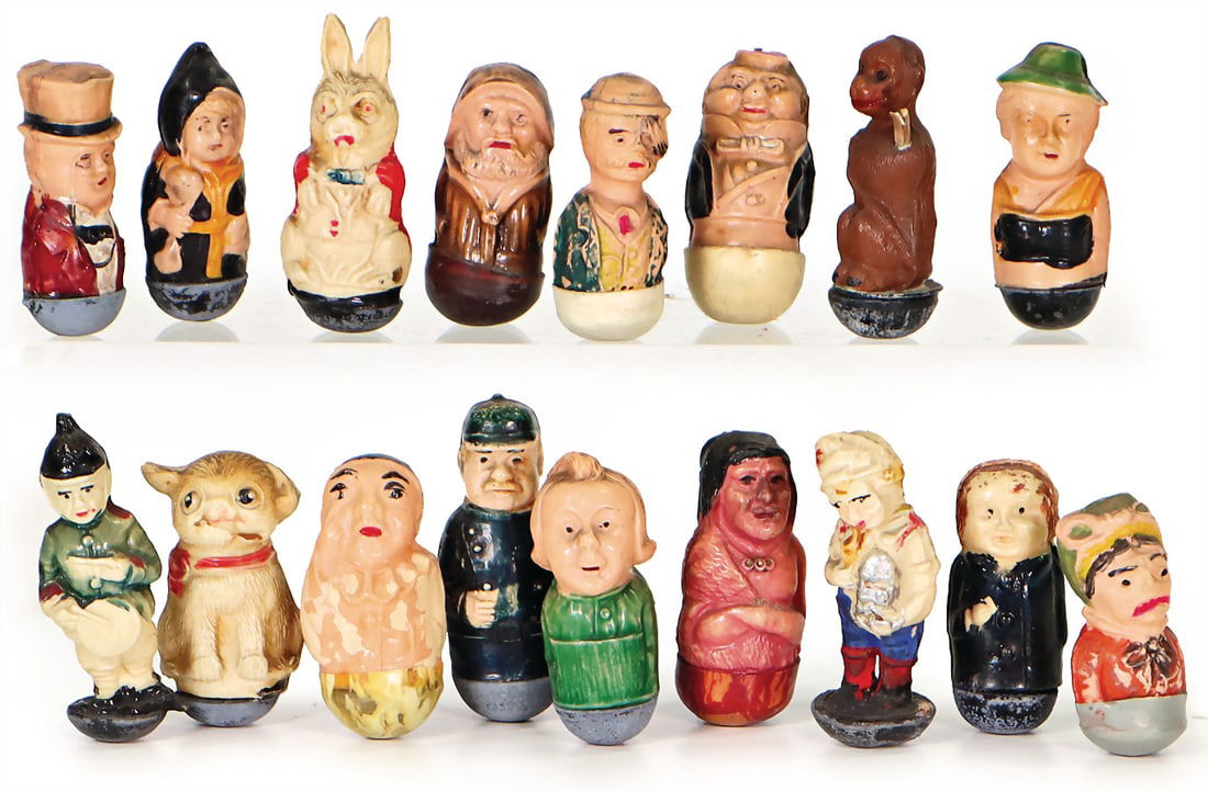 mixed lot of tumbler figures, celluloid, 17 pieces, 4-5 cm, 1 head is broken, otherwise good (1 of 1)