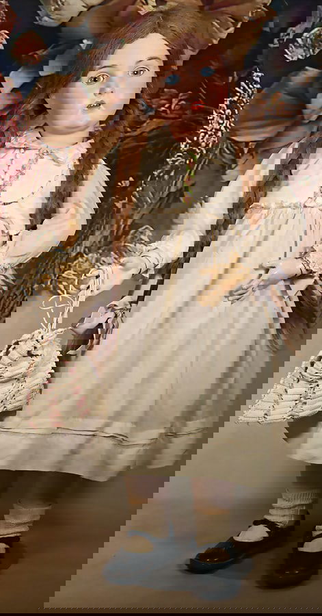 bisque porcelain socket head doll, mark in the neck Made in Germany 16 171, blue sleepy eyes, opened: bisque porcelain socket head doll, mark in the neck Made in Germany 16 171, blue sleepy eyes, opened mouth, line of upper teeth, head was restored, French jointed body in good condition, old clothes,