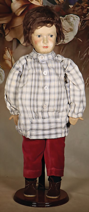 DORA PETZOLD boy, 60 cm, papier mâché head with flange neck, mohair wig, blue painted (1 of 2)