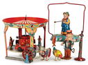 HP roundabout, with a diameter of: 18 cm, sheet metal, lithographed, clock mechanism is intact,