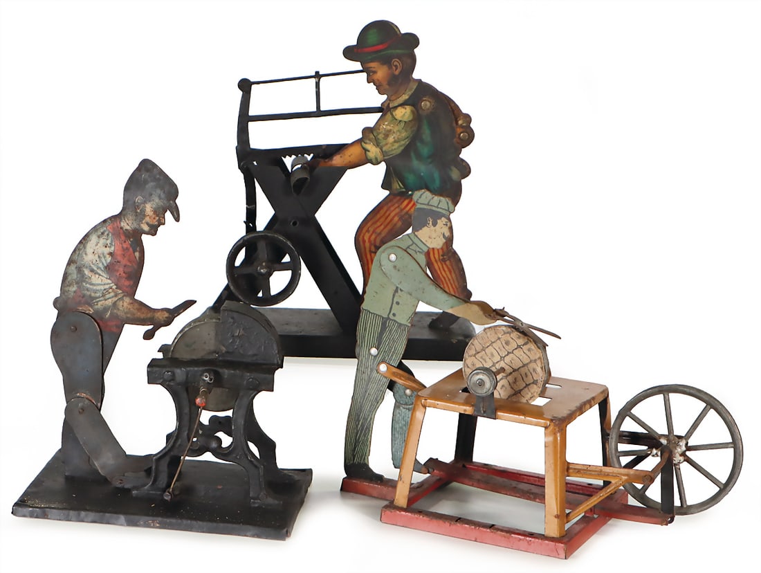 3 pieces, steam engines drive model, man at whet-stone, the spoke was later soldered, man at (1 of 1)