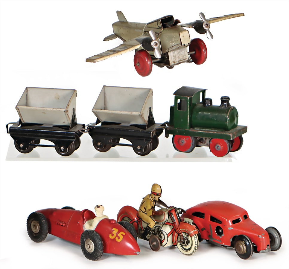 4 pieces, plane, sheet metal, lithographed, clock mechanism is intact, DINKY TOY, Ferrari, casting, (1 of 1)