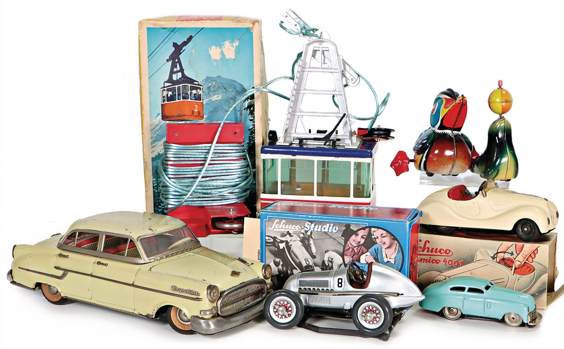 mixed lot GAMA, Opel, Kapitän, without drive and remote control, very worn, SCHUCO, studio: mixed lot GAMA, Opel, Kapitän, without drive and remote control, very worn, SCHUCO, studio 1050, more recent production, LEHMANN, duck, LEHMANN, seal, LEHMANN, Rigi 900, cable railway, new in box