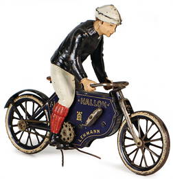 LEHMANN HALLOH 683, 18 cm, lithographed sheet metal, handpainted figure, pre-war era, worn good,