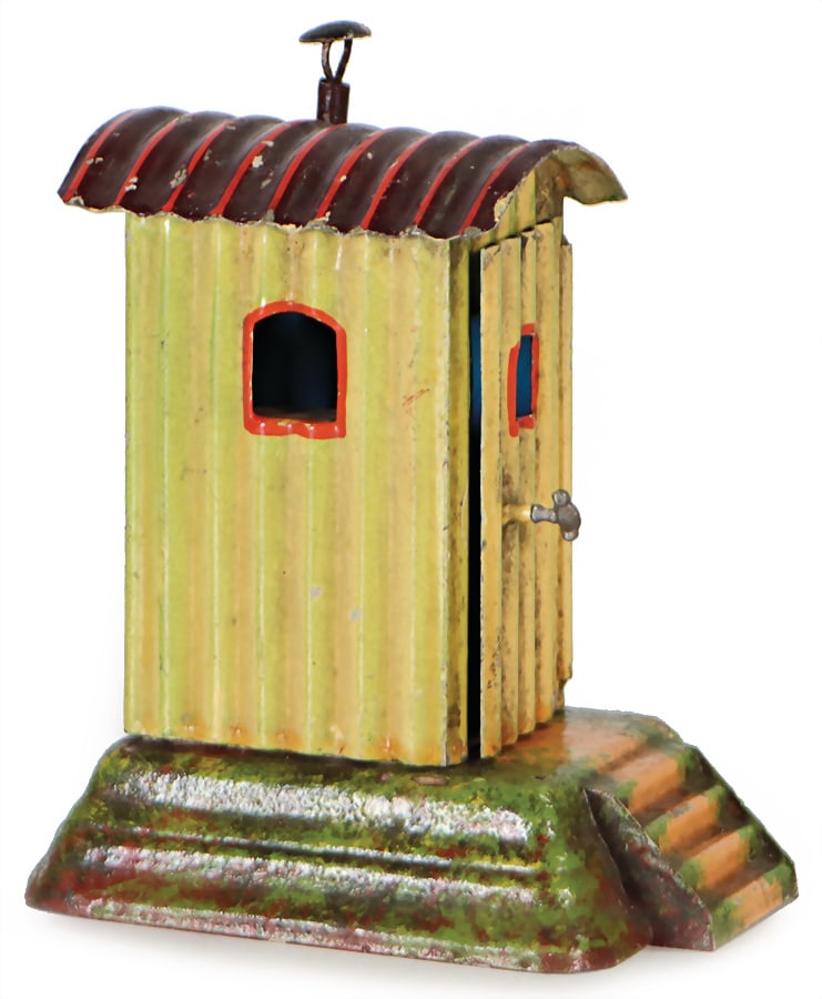 little station house, sheet metal, height: 11 cm, with minimally scratches on the paintwork,: little station house, sheet metal, height: 11 cm, with minimally scratches on the paintwork, otherwise good condition German Description Bahnhofshäuschen, Blech, H: 11 cm, minim. Lackschäden
