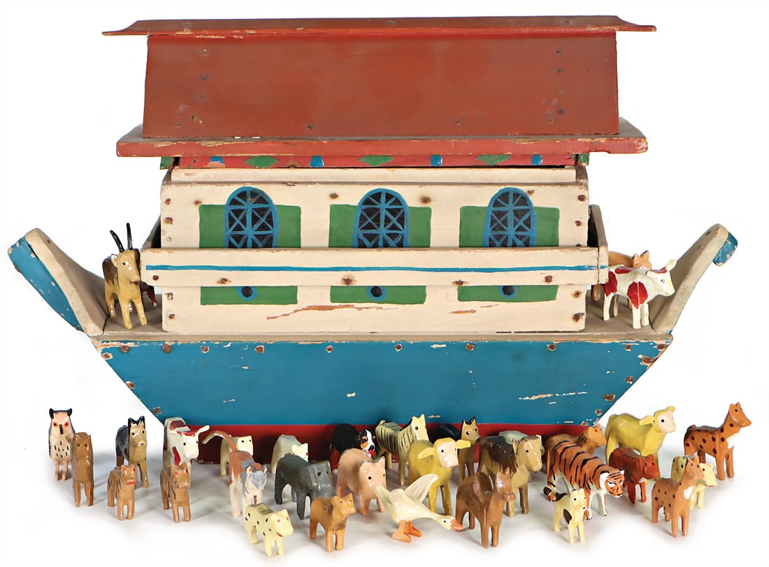 ERZGEBIRGE ark, 28 cm, wood, colored, probably around 1900, animals, more recent   German (1 of 1)