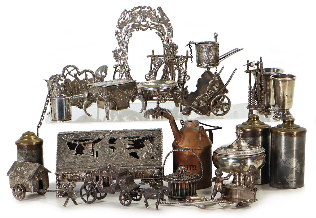 silver decoration pieces for a stately dollhouse room, partially with hallmark, among it small (1 of 1)