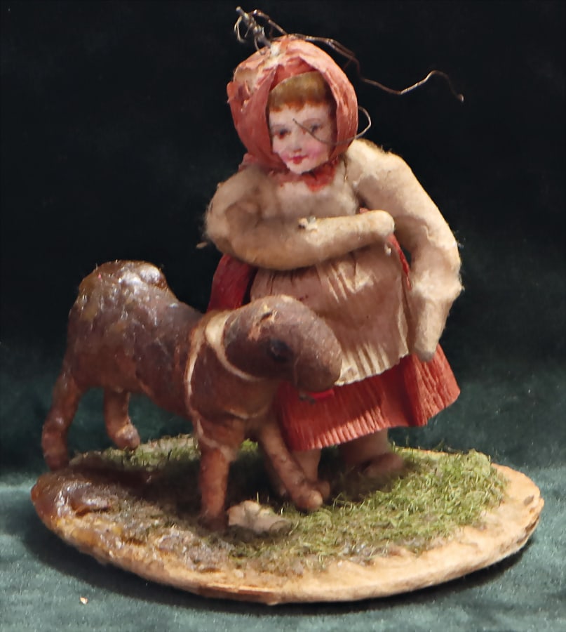Christmas tree decoration, cotton wool, Red Riding Hood and the wolf, 8 cm, crepe clothes, wafer: Christmas tree decoration, cotton wool, Red Riding Hood and the wolf, 8 cm, crepe clothes, wafer face German Description Christbaumschmuck, Watte, Rotkäppchen und der Wolf, 8 cm, Kreppkleidung, O