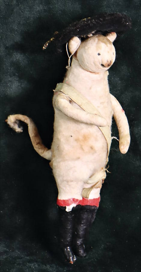 Christmas tree decoration, cotton wool, CBS, Puss in Boots, 14.5 cm, hat original?   German (1 of 2)