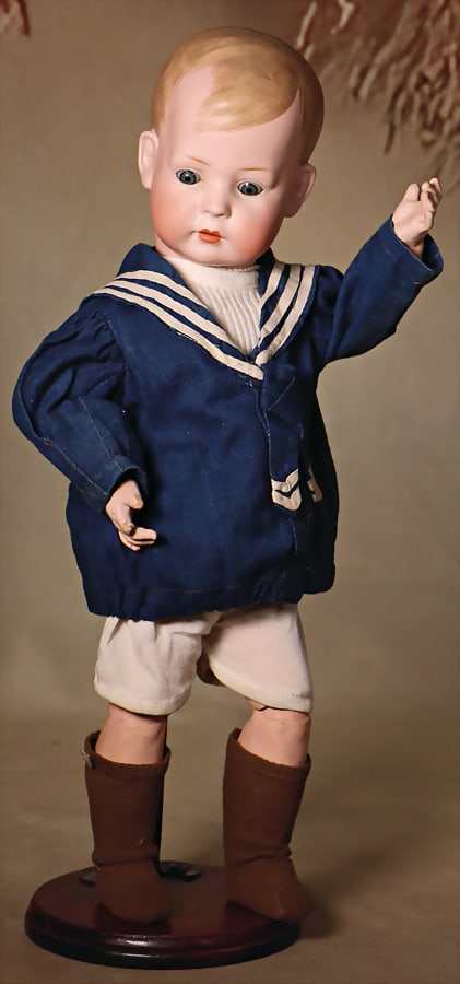 Bruno Schmidt nice German character boy with modelled hair, model 2048 by Bruno Schmidt bisque: Bruno Schmidt nice German character boy with modelled hair, model 2048 by Bruno Schmidt bisque porcelain full head, blue sleepy eyes, closed mouth with defined spacing, delicate lip painting, snub nos