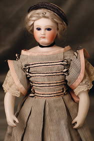 Fashion-Doll, fashion doll, France, c. 1890, 36 cm, bisque socket head, fix inset glass eyes, closed (1 of 5)
