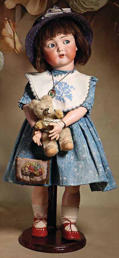 KÄMMER & REINHARDT 117-N, bisque porcelain socket head, character face, marked K&R: KÄMMER & REINHARDT 117-N, bisque porcelain socket head, character face, marked K&R SIMON & HALBIG 117*N Germany No. 46, blue Flirting-Eyes, opened mouth, line of upper teeth, Toddler-