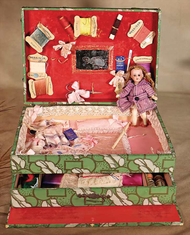 bisque porcelain head doll, German, 14 cm, bisque socket head, blue sleepy eyes, opened mouth, (1 of 1)