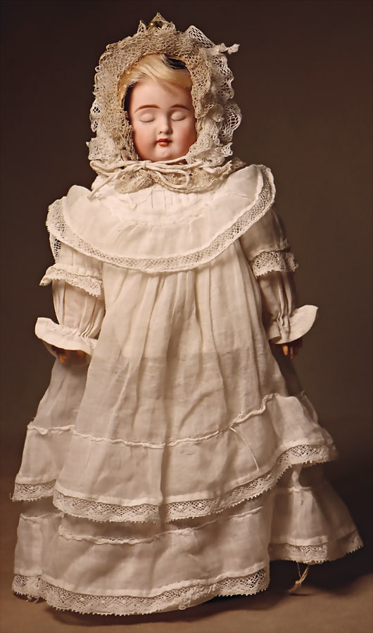 3-faces doll, 28 cm, bisque swivel head, sleeping, laughing, crying with modelled tear, (1 of 3)
