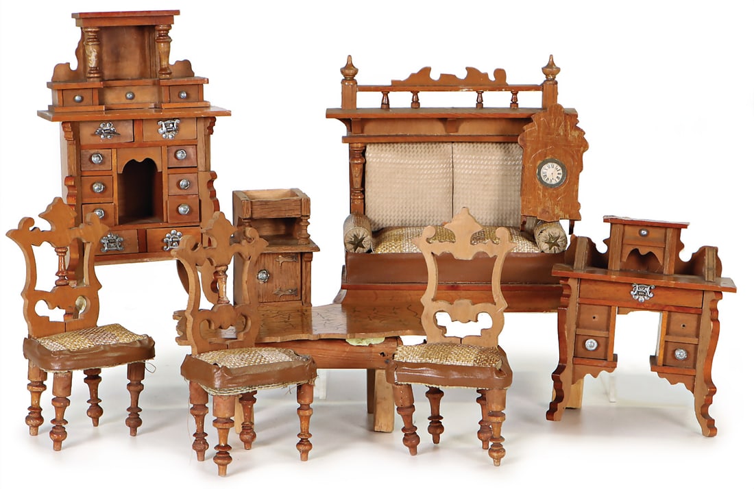 dollhouse furniture program, sofa, height: 15 cm, feet missing, with adhesive tape at the side , (1 of 1)