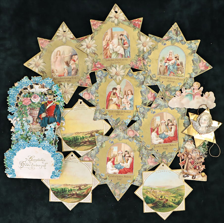 mixed lot of Christmas tree decoration, stars, probably before 1900, cardboard stuck with (1 of 1)