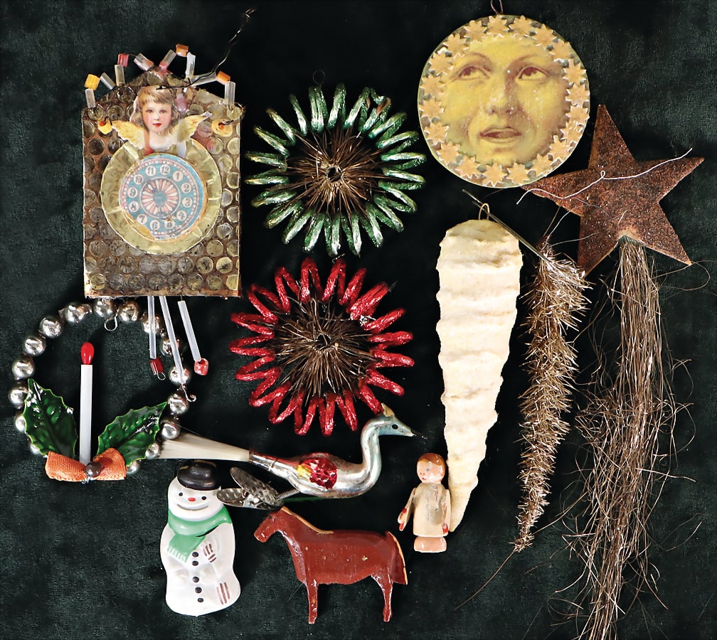 Christmas tree decoration, cotton wool, glass, leonic wires, small cardboard box candy container, (1 of 1)