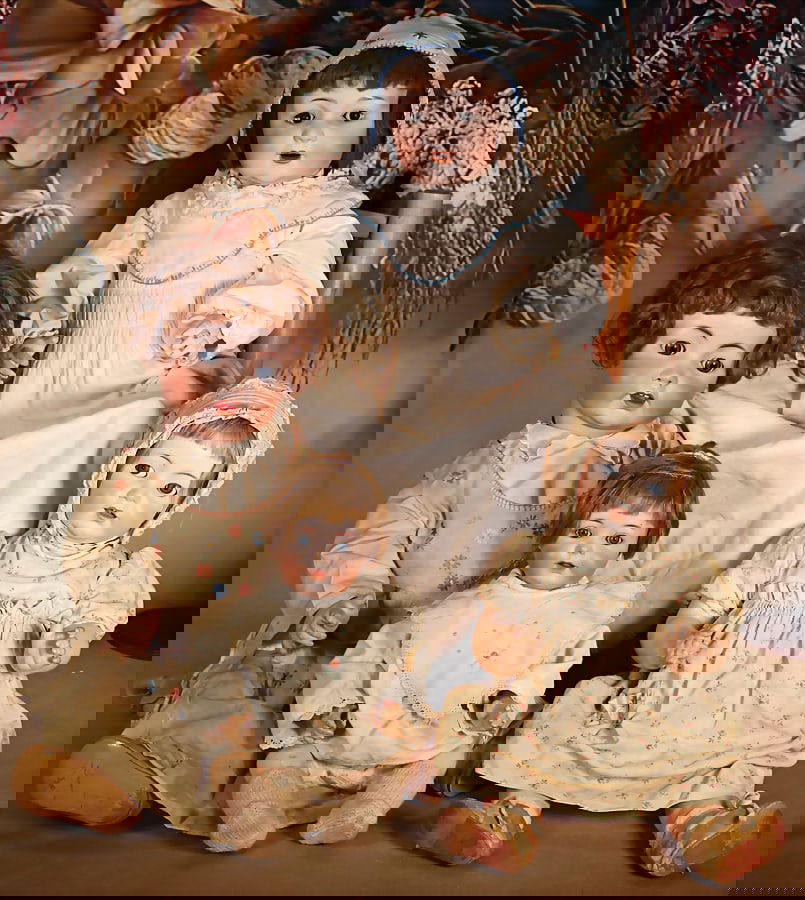 big mixed lot of baby dolls, 4 copies, 1x KÄMMER & REINHARD / SIMON & HALBIG, 122 No.: big mixed lot of baby dolls, 4 copies, 1x KÄMMER & REINHARD / SIMON & HALBIG, 122 No. 36, blue sleepy eyes, opened mouth, 2 upper teeth, tongue, mass baby with sitting body, used conditio