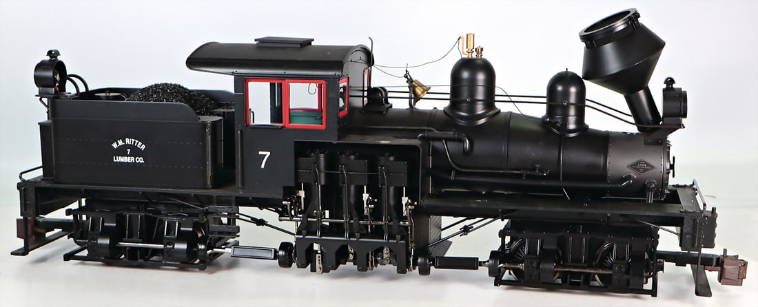 tender-locomotive, W.M. RITTER 7 Lumba Co., plastic, used condition, 1 funnel is loose, length: 52: tender-locomotive, W.M. RITTER 7 Lumba Co., plastic, used condition, 1 funnel is loose, length: 52 cm, track width 4 cm, function wasn't tested German Description Tender-Lok, W.M. RITTER 7 Lumba Co., 