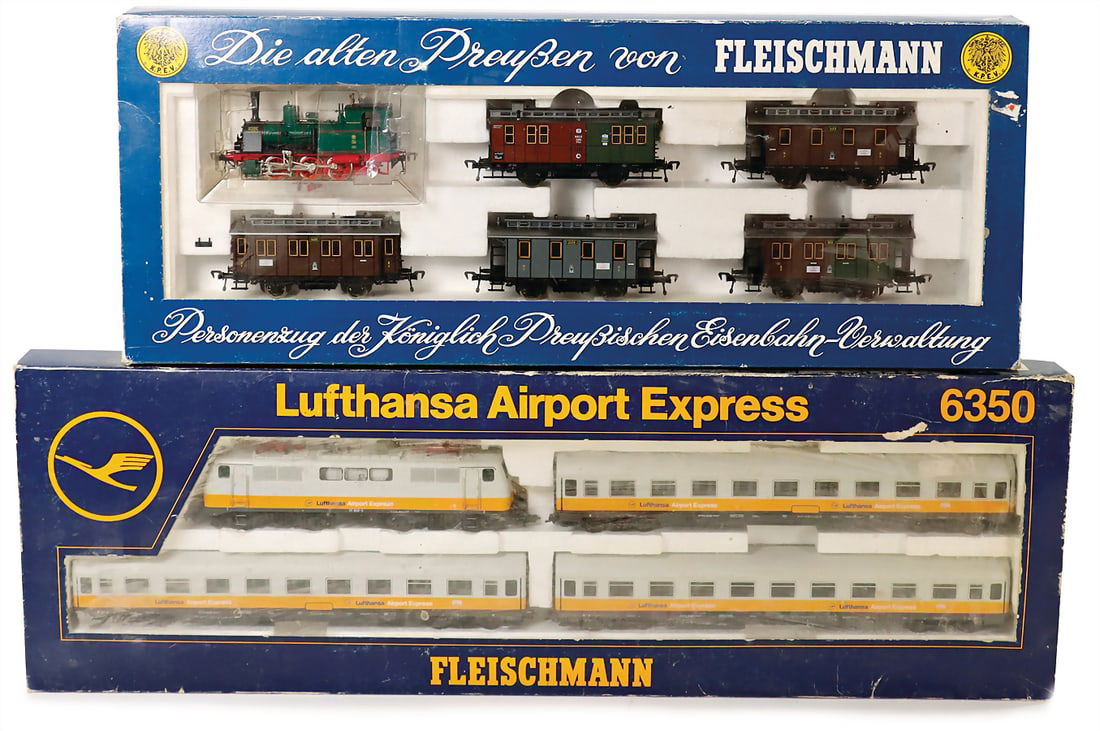 FLEISCHMANN H0, 2 pieces, train packet, Prussia train, 4882, Lufthansa Airport Express, 6350, as (1 of 1)