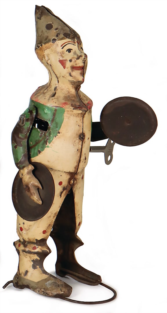 clown, musician, tin, handpainted, age-old, 23 cm, function limited intact, caused by old paint: clown, musician, tin, handpainted, age-old, 23 cm, function limited intact, caused by old paint flaws, original condition. German Description Clown, Musikant, Blech, handlackiert, uralt, 23 cm, Funkti