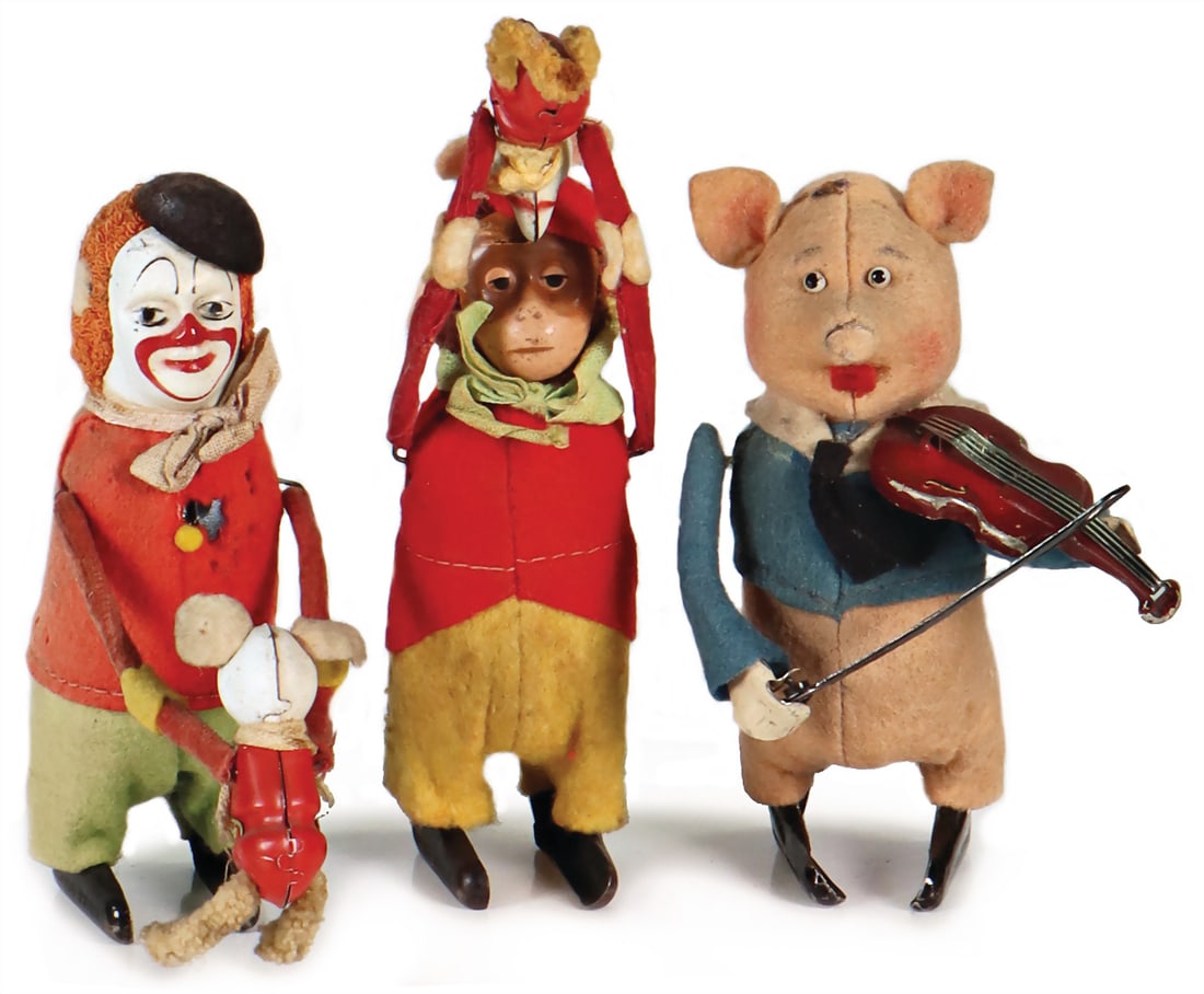 SCHUCO mixed lot of 3 pieces, dancing figure, piglet with violin, clockwork defective, monkey with (1 of 2)