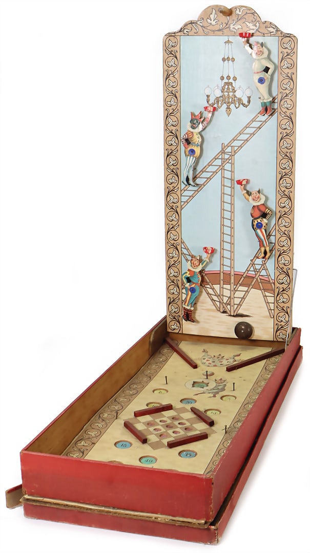 set-up game, acrobats Tivoli, without instructions, without catapult, card worn, figures and: set-up game, acrobats Tivoli, without instructions, without catapult, card worn, figures and background, good condition, "Spielzeugmuseum Graz" German Description Aufstellspiel, Akrobaten Tivoli, ohne