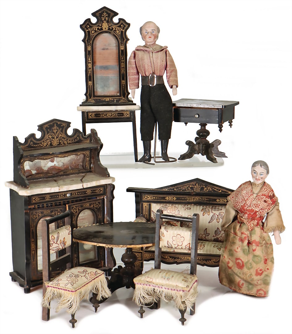 dollhouse furniture program, with Boulle ornaments, sofa, 15.5 cm, table, chest of drawers (marble (1 of 1)