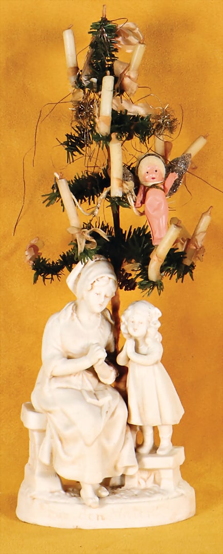 Cookie porcelain figurine, mother with child, 14.5 cm, with Christmas tree, 29 cm in total, "Toy (1 of 2)