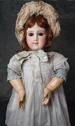 EMILE JUMEAU Exceptional, rare French Bebe by Jumeau, E.J.A. porcelain head, brown firmly set