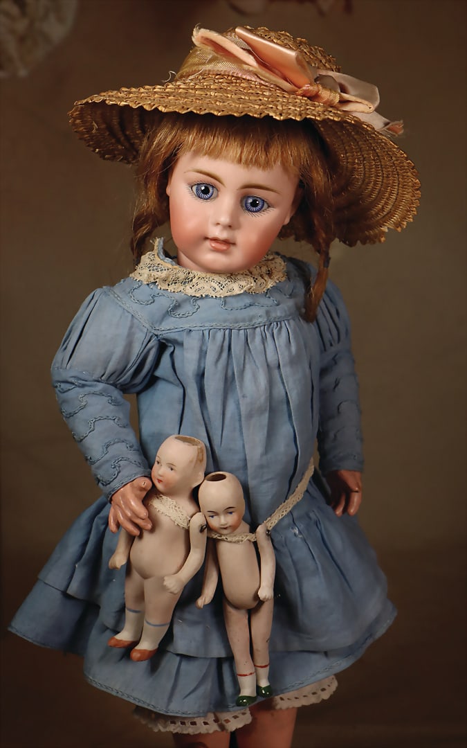 SIMON & HALBIG Rare charming German doll by Simon & Halbig Cookie porcelain crank head, blue firmly (1 of 7)