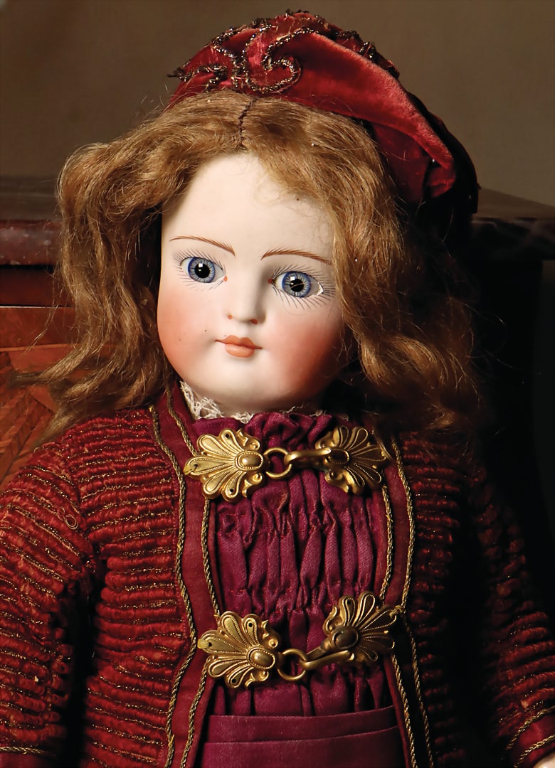 Probably SIMON & HALBIG unusual walking doll automaton, French, c. 1880, blue fixed glass eyes, (1 of 4)