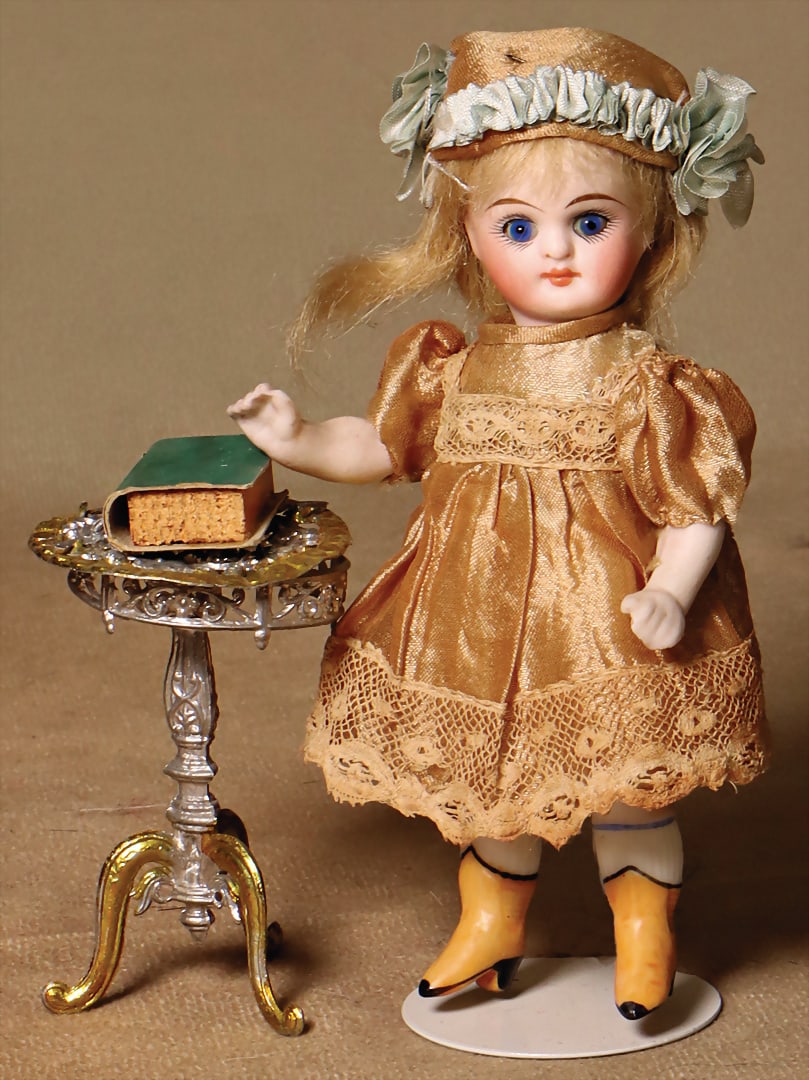 Beautiful, small French mignonette. mignonette, bisque porcelain crank head, inset cobalt blue glass (1 of 2)