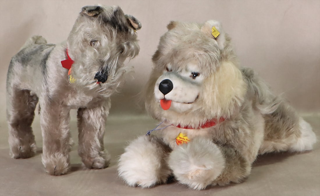 STEIFF 2 pieces, post-war, Tessie, complete, no. 4320/28, silver button, rare size, Molly Husky,: STEIFF 2 pieces, post-war, Tessie, complete, no. 4320/28, silver button, rare size, Molly Husky, complete, no. 0340/35, very good condition. German Description STEIFF 2 Teile, Nachkrieg, Tessie, kompl
