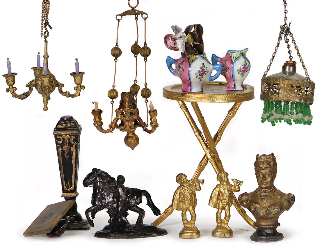 Doll's house ornaments, ERHARD & SÖHNE, sheet brass, gold-plated, 3-armed ceiling chandelier, (1 of 1)