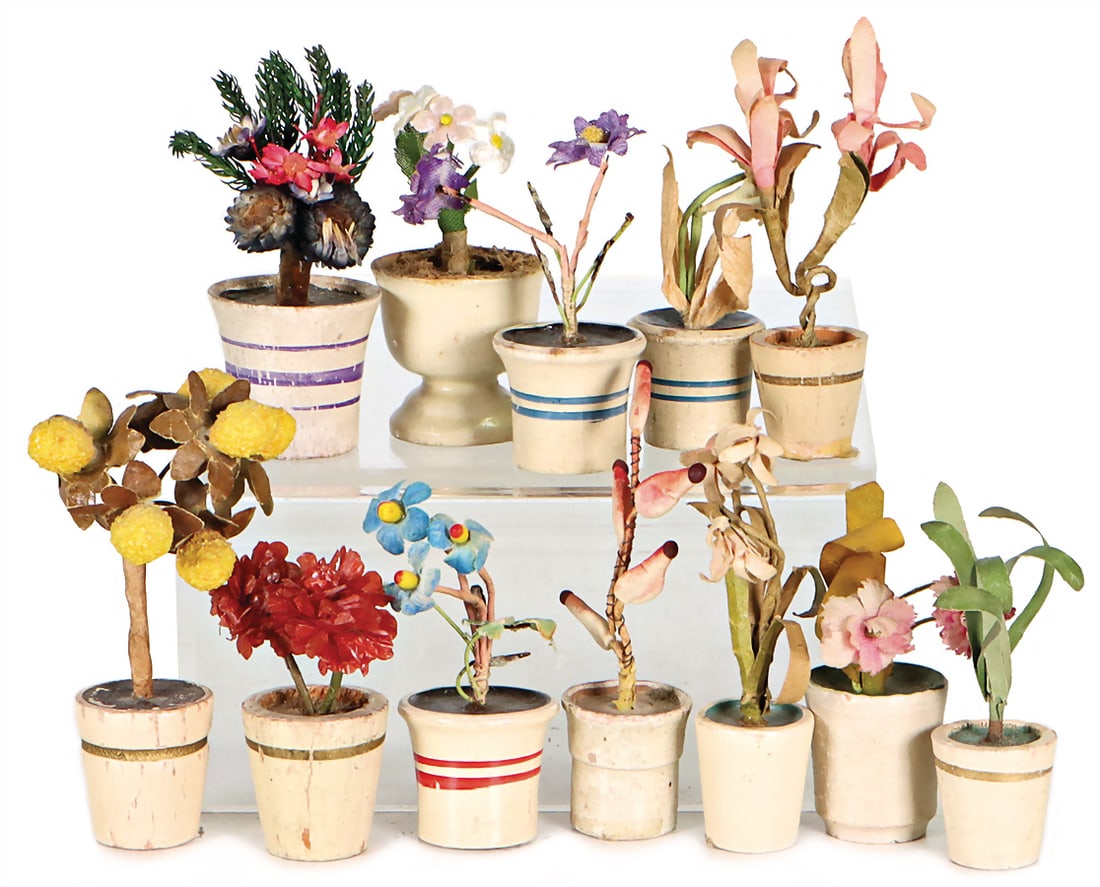 12 flower sticks, for doll's house or flower store, approx. h: 7 cm German Description 12: 12 flower sticks, for doll's house or flower store, approx. h: 7 cm German Description 12 Blumenstöckchen, für Puppenstube oder Blumenladen, ca. H: 7 cm