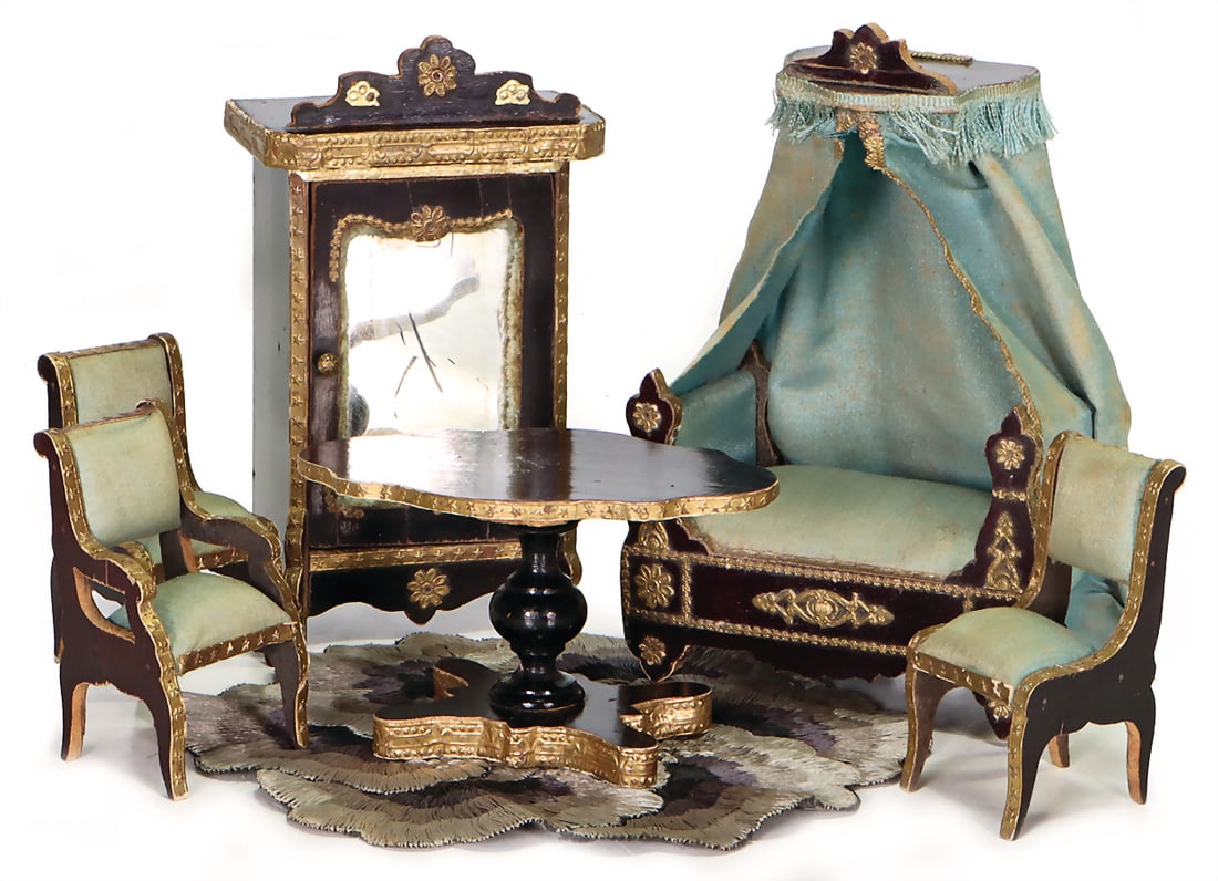 French. furniture program, cupboard, h: 14 cm, converted sofa, 16 cm, table, 2 chairs, 1 armchair, (1 of 1)